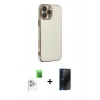 MARSİLYAN™- iPhone 16 Pro Max Kılıf Yankı Serisi - Siyah 3D Antistatik Hayalet Cam Ekran Koruyucu + Raze Metal Kamera Lens - BZ