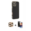 MARSİLYAN™- iPhone 16 Pro Max Kılıf Yankı Serisi - Siyah 3D Antistatik Mat Seramik Nano Ekran Koruyucu + Pers Alüminyum Kamera Lens - CLTM