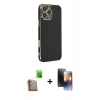 MARSİLYAN™- iPhone 16 Pro Max Kılıf Yankı Serisi - Siyah 3D Antistatik Mat Seramik Nano Ekran Koruyucu + Çöl Titanyum Raze Metal Kamera Lens