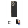 MARSİLYAN™- iPhone 16 Pro Max Kılıf Yankı Serisi - Siyah 3D Antistatik Mat Seramik Nano Ekran Koruyucu + Gümüş PVD Metal Kamera Lens