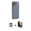 MARSİLYAN™- iPhone 16 Pro Max Kılıf Yankı Serisi - Siyah 3D Antistatik Mat Seramik Nano Ekran Koruyucu + Gümüş PVD Metal Kamera Lens