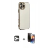 MARSİLYAN™- iPhone 16 Pro Max Kılıf Yankı Serisi - Siyah 3D Antistatik Mat Seramik Nano Ekran Koruyucu + Gümüş PVD Metal Kamera Lens
