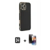 MARSİLYAN™- iPhone 16 Pro Max Kılıf Yankı Serisi - Siyah 3D Antistatik Mat Seramik Nano Ekran Koruyucu + Siyah PVD Metal Kamera Lens