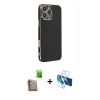 MARSİLYAN™- iPhone 16 Pro Max Kılıf Yankı Serisi - Siyah 3D Antistatik Seramik Nano Ekran Koruyucu + Çöl Titanyum Raze Metal Kamera Lens