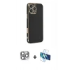 MARSİLYAN™- iPhone 16 Pro Max Kılıf Yankı Serisi - Siyah 3D Antistatik Seramik Nano Ekran Koruyucu + Pers Alüminyum Kamera Lens - GI