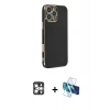 MARSİLYAN™- iPhone 16 Pro Max Kılıf Yankı Serisi - Siyah 3D Antistatik Seramik Nano Ekran Koruyucu + Gümüş PVD Metal Kamera Lens