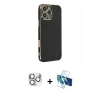 MARSİLYAN™- iPhone 16 Pro Max Kılıf Yankı Serisi - Siyah 3D Antistatik Seramik Nano Ekran Koruyucu + Pers Alüminyum Kamera Lens - GS