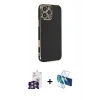 MARSİLYAN™- iPhone 16 Pro Max Kılıf Yankı Serisi - Siyah 3D Antistatik Seramik Nano Ekran Koruyucu + Gümüş Bilvis Titan Kamera Lens