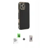 MARSİLYAN™- iPhone 16 Pro Max Kılıf Yankı Serisi - Siyah Bilvis 3D Cam Ekran Koruyucu + Raze Metal Kamera Lens - BZ