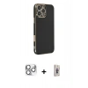 MARSİLYAN™- iPhone 16 Pro Max Kılıf Yankı Serisi - Siyah Bilvis 3D Cam Ekran Koruyucu + Pers Alüminyum Kamera Lens - GS