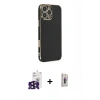 MARSİLYAN™- iPhone 16 Pro Max Kılıf Yankı Serisi - Siyah Bilvis 3D Cam Ekran Koruyucu + Bilvis Titan Kamera Lens - SH
