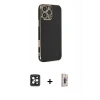 MARSİLYAN™- iPhone 16 Pro Max Kılıf Yankı Serisi - Siyah Bilvis 3D Cam Ekran Koruyucu + PVD Metal Kamera Lens - SH