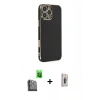 MARSİLYAN™- iPhone 16 Pro Max Kılıf Yankı Serisi - Siyah Bilvis 3D Cam Ekran Koruyucu + Raze Metal Kamera Lens - SH
