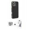 MARSİLYAN™- iPhone 16 Pro Max Kılıf Yankı Serisi - Siyah Bilvis 3X AR Hayalet Cam Ekran Koruyucu + Pers Alüminyum Kamera Lens - GI