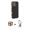 MARSİLYAN™- iPhone 16 Pro Max Kılıf Yankı Serisi - Siyah Bilvis 3X AR Hayalet Cam Ekran Koruyucu + Pers Alüminyum Kamera Lens - CLTM