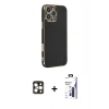 MARSİLYAN™- iPhone 16 Pro Max Kılıf Yankı Serisi - Siyah Bilvis 3X AR Hayalet Cam Ekran Koruyucu + PVD Metal Kamera Lens - GD