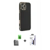 MARSİLYAN™- iPhone 16 Pro Max Kılıf Yankı Serisi - Siyah Bilvis 3X AR Hayalet Cam Ekran Koruyucu + Raze Metal Kamera Lens - SH
