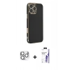 MARSİLYAN™- iPhone 16 Pro Max Kılıf Yankı Serisi - Siyah Bilvis 3X AR HD Cam Ekran Koruyucu + Pers Alüminyum Kamera Lens - GS