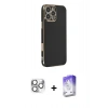 MARSİLYAN™- iPhone 16 Pro Max Kılıf Yankı Serisi - Siyah Bilvis 5in1 3D Magic Cam Ekran Koruyucu + Gümüş Pers Alüminyum Kamera Lens