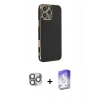 MARSİLYAN™- iPhone 16 Pro Max Kılıf Yankı Serisi - Siyah Bilvis 5in1 3D Magic Cam Ekran Koruyucu + Pers Alüminyum Kamera Lens - GI