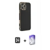 MARSİLYAN™- iPhone 16 Pro Max Kılıf Yankı Serisi - Siyah Bilvis 5in1 3D Magic Cam Ekran Koruyucu + PVD Metal Kamera Lens - SH