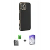 MARSİLYAN™- iPhone 16 Pro Max Kılıf Yankı Serisi - Siyah Bilvis 5in1 3D Magic Cam Ekran Koruyucu + Raze Metal Kamera Lens - SH