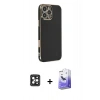 MARSİLYAN™- iPhone 16 Pro Max Kılıf Yankı Serisi - Siyah Bilvis 5in1 5D Magic Hayalet Cam Ekran Koruyucu + PVD Metal Kamera Lens - SH