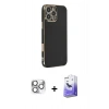 MARSİLYAN™- iPhone 16 Pro Max Kılıf Yankı Serisi - Siyah Bilvis 5in1 5D Magic Hayalet Cam Ekran Koruyucu + Pers Alüminyum Kamera Lens - GS