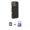 MARSİLYAN™- iPhone 16 Pro Max Kılıf Yankı Serisi - Siyah Bilvis 5in1 5D Magic Hayalet Cam Ekran Koruyucu + PVD Metal Kamera Lens - GD