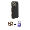MARSİLYAN™- iPhone 16 Pro Max Kılıf Yankı Serisi - Siyah Bilvis 5in1 5D Magic Hayalet Cam Ekran Koruyucu + Çöl Titanyum Pers Alüminyum Kamera Lens