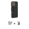 MARSİLYAN™- iPhone 16 Pro Max Kılıf Yankı Serisi - Siyah Bilvis Hayalet Cam Ekran Koruyucu + Pers Alüminyum Kamera Lens - GS