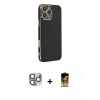 MARSİLYAN™- iPhone 16 Pro Max Kılıf Yankı Serisi - Siyah Buffer Cam Ekran Koruyucu + Gri Pers Alüminyum Kamera Lens