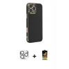 MARSİLYAN™- iPhone 16 Pro Max Kılıf Yankı Serisi - Siyah Buffer Cam Ekran Koruyucu + Pers Alüminyum Kamera Lens - GS