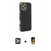 MARSİLYAN™- iPhone 16 Pro Max Kılıf Yankı Serisi - Siyah Buffer Cam Ekran Koruyucu + PVD Metal Kamera Lens - SH