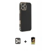 MARSİLYAN™- iPhone 16 Pro Max Kılıf Yankı Serisi - Siyah Buffer Cam Ekran Koruyucu + PVD Metal Kamera Lens - GD