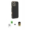 MARSİLYAN™- iPhone 16 Pro Max Kılıf Yankı Serisi - Siyah Buffer Cam Ekran Koruyucu + Raze Metal Kamera Lens - BZ