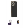 MARSİLYAN™- iPhone 16 Pro Max Kılıf Yankı Serisi - Siyah Buffer Hayalet Cam Ekran Koruyucu + Bilvis Titan Kamera Lens - SH
