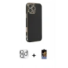 MARSİLYAN™- iPhone 16 Pro Max Kılıf Yankı Serisi - Siyah Buffer Hayalet Cam Ekran Koruyucu + Pers Alüminyum Kamera Lens - GS