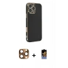 MARSİLYAN™- iPhone 16 Pro Max Kılıf Yankı Serisi - Siyah Buffer Hayalet Cam Ekran Koruyucu + Pers Alüminyum Kamera Lens - CLTM
