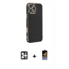 MARSİLYAN™- iPhone 16 Pro Max Kılıf Yankı Serisi - Siyah Buffer Hayalet Cam Ekran Koruyucu + PVD Metal Kamera Lens - GD