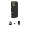 MARSİLYAN™- iPhone 16 Pro Max Kılıf Yankı Serisi - Siyah Buffer Hayalet Cam Ekran Koruyucu + PVD Metal Kamera Lens - SH
