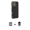 MARSİLYAN™- iPhone 16 Pro Max Kılıf Yankı Serisi - Siyah Buffer Hayalet Cam Ekran Koruyucu + PVD Metal Kamera Lens - GS