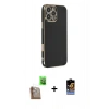 MARSİLYAN™- iPhone 16 Pro Max Kılıf Yankı Serisi - Siyah Buffer Hayalet Cam Ekran Koruyucu + Raze Metal Kamera Lens - CLTM
