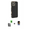 MARSİLYAN™- iPhone 16 Pro Max Kılıf Yankı Serisi - Siyah Buffer Hayalet Cam Ekran Koruyucu + Raze Metal Kamera Lens - SH