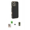 MARSİLYAN™- iPhone 16 Pro Max Kılıf Yankı Serisi - Siyah Joko Magic 5D Hayalet Cam + Natural Grey Raze Metal Kamera Lens