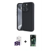 MARSİLYAN™- iPhone 16 Pro Max Kılıf Yankı Yansıma Özel Seri - Siyah 360 Mat Full Body Arka Koruyucu + Siyah Bilvis Titan Kamera Lens