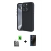 MARSİLYAN™- iPhone 16 Pro Max Kılıf Yankı Yansıma Özel Seri - Siyah 3D Antistatik Hayalet Cam Ekran Koruyucu + Raze Metal Kamera Lens - SH