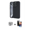 MARSİLYAN™- iPhone 16 Pro Max Kılıf Yankı Yansıma Özel Seri - Siyah 3D Antistatik Mat Seramik Nano Ekran Koruyucu + Pers Alüminyum Kamera Lens - GI