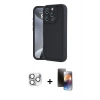 MARSİLYAN™- iPhone 16 Pro Max Kılıf Yankı Yansıma Özel Seri - Siyah 3D Antistatik Mat Seramik Nano Ekran Koruyucu + Pers Alüminyum Kamera Lens - GS