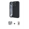 MARSİLYAN™- iPhone 16 Pro Max Kılıf Yankı Yansıma Özel Seri - Siyah Bilvis 3D Cam Ekran Koruyucu + Gri Pers Alüminyum Kamera Lens